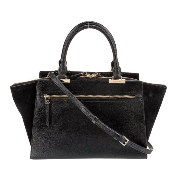 henri bendel Handbags - Henri Bendel Black Suede & Leather Tote Bag with Gold-Toned Hardware